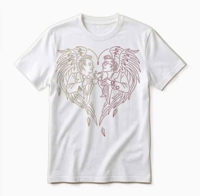 Good Omens - Ein Toast Auf Die Welt (gold Und Rot) Unisex T-Shirt in White