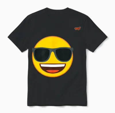 Sunglasses Emoticon Laughter Yellow Smile Face Cat Icon T-Shirt, Black, S Unisex T-Shirt - Black