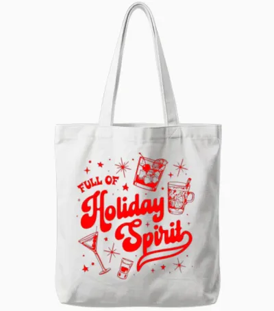 Full of Holiday Spirit Christmas Drinking Retro Cocktails Tote Bags - White