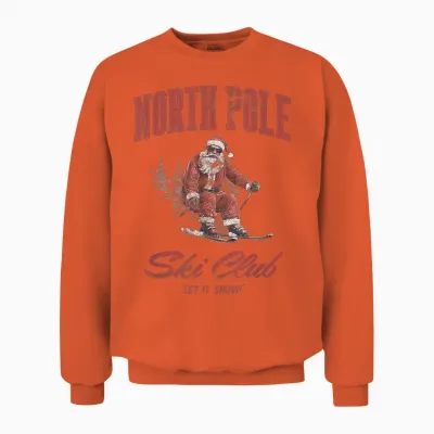 Santa Claus Christmas Snow Skiing at the North Pole Ski Club Unisex Sweatshirt - Orange