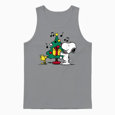 Peanuts Snoopy and Woodstock Holiday Christmas Tree Unisex Tank Top - Sport Grey