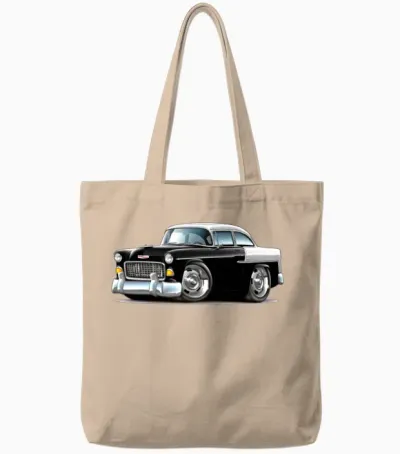1955 Chevy Belair Black Car Tote Bags - Natural