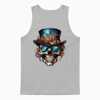 Steampunk Totenkopf Hut Zylinder Mechanik Zahnrad Cyborg Unisex Tank Top - Ash