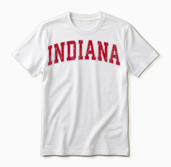 Indiana in Vintage Sports Design Red Design Unisex T-Shirt in White