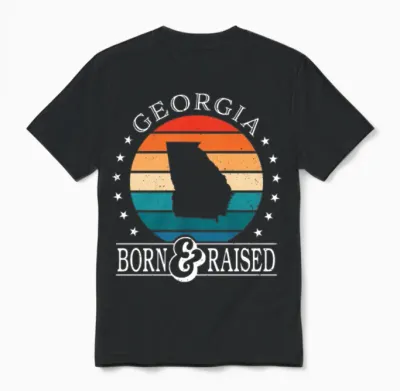 Born & Raised Georgia Usa State Pride Unisex T-Shirt - Black