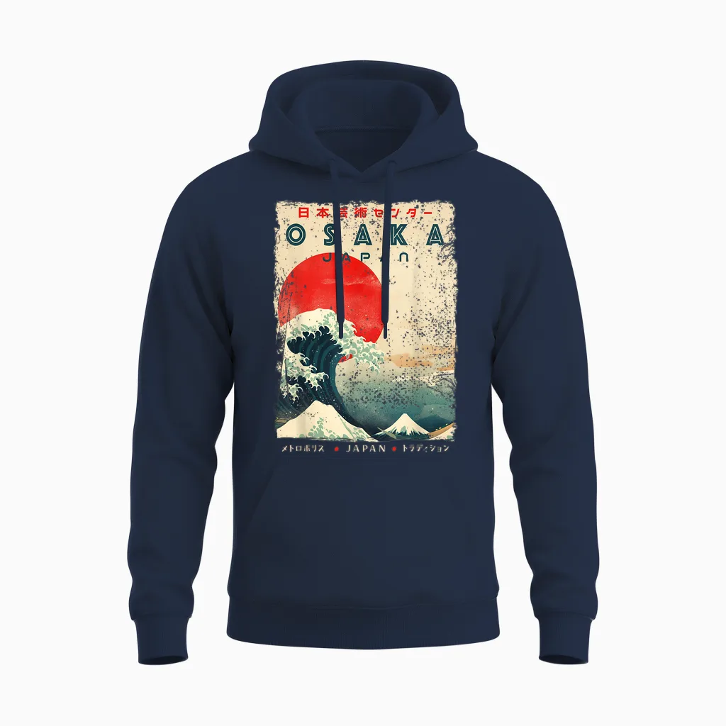 Osaka City Retro Japanese Ukiyoe-E Artwork Osaka Unisex Hoodie in Navy