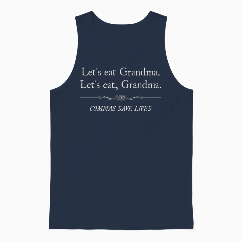 Let's Eat Grandma Commas Save Lives Unisex Tank Top in Navy