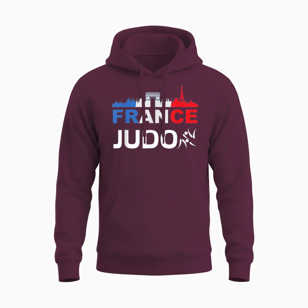 France Flag Judo Gift Jersey Judo France T-Shirt, Black, S Unisex Hoodie in Maroon