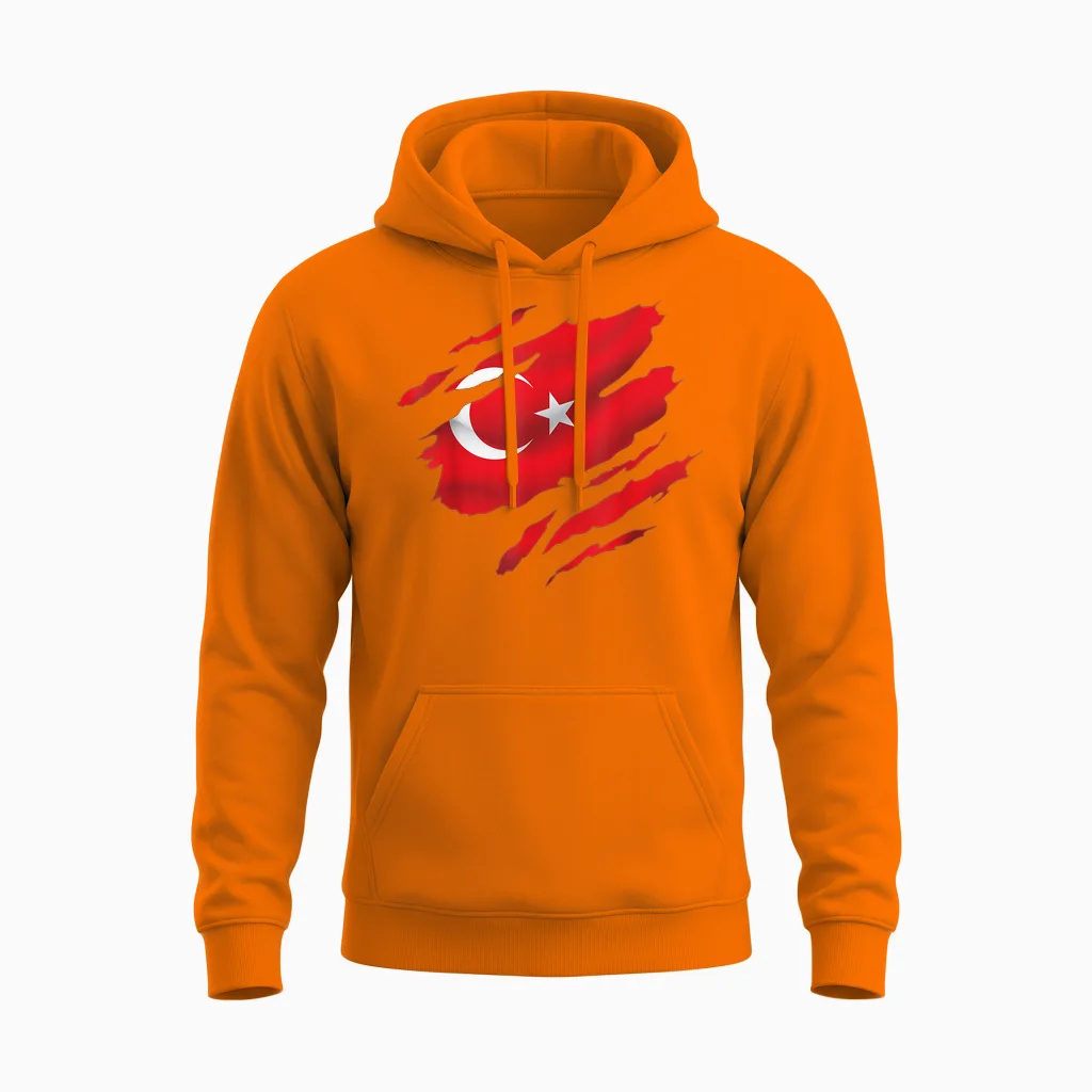 Türkei Flagge Türk Bayragi Herren Türkei Kinder Türkiye Unisex Hoodie in Safety Orange