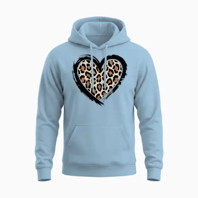 Cheetah Leopard Heart Girl Animal Cool Print T-Shirt, Black, S Unisex Hoodie - Light Blue