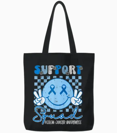 Colorectal Colon Cancer Awareness Support Smile Boy Girl Kid Tote Bags - Black