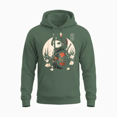 Japanese Samurai Cat for Cat Lovers Unisex Hoodie - Military Green