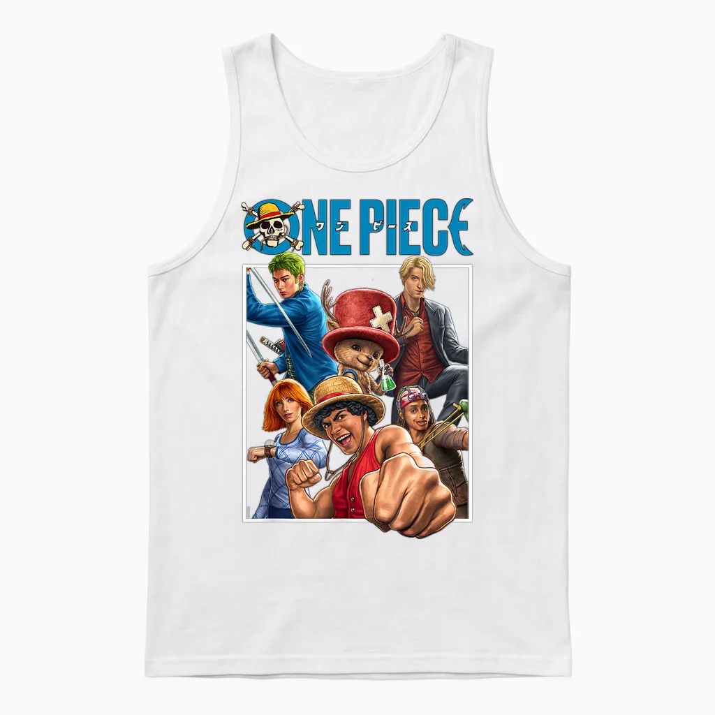 One Piece Group Box Unisex Tank Top in White