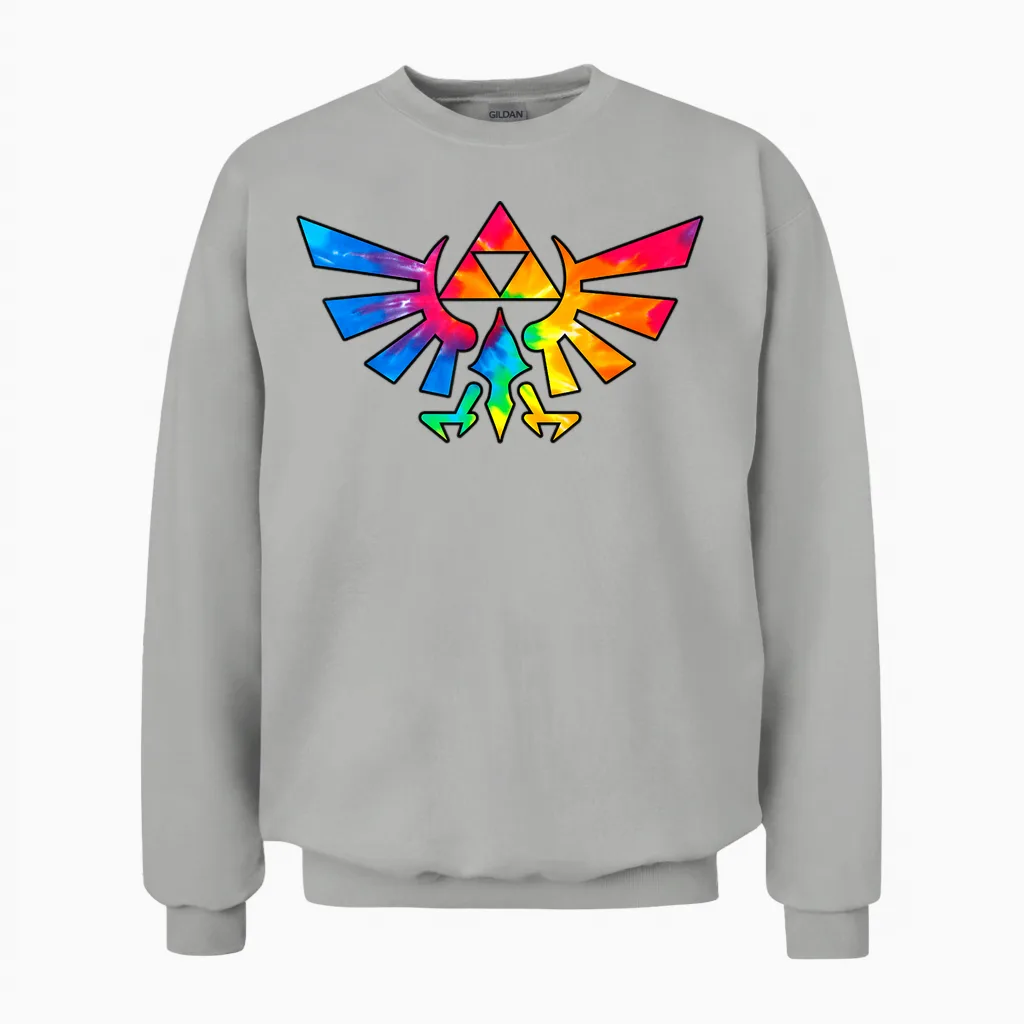 Legend of Zelda Triforce Symbol Tie Dye Unisex Sweatshirt in Ash