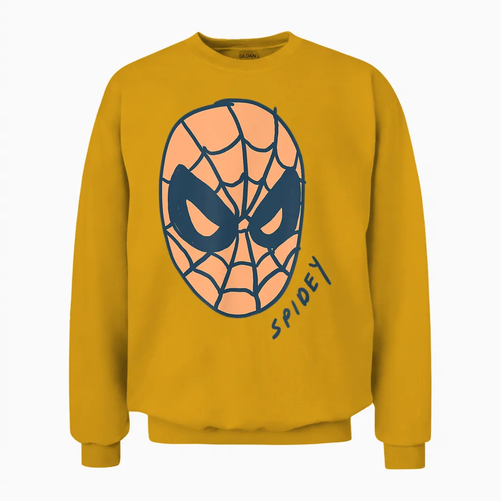 Amazon Essentials Men's Marvel Spider-Man Spidey Mask T-Shirt, White, Small Unisex Sweatshirt in Gold