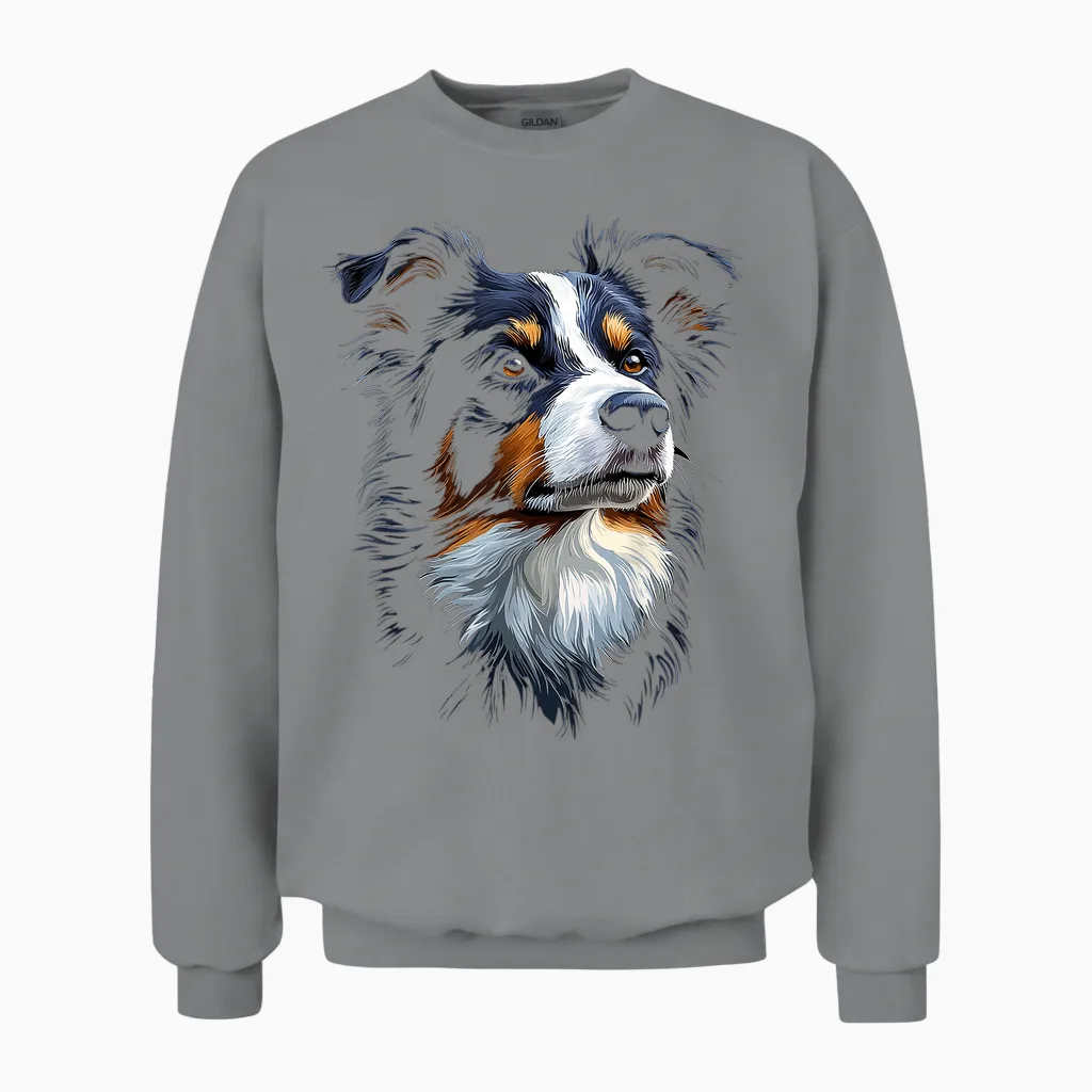 Dog Border Collie T-Shirt, Black, S Unisex Sweatshirt in Sport Grey