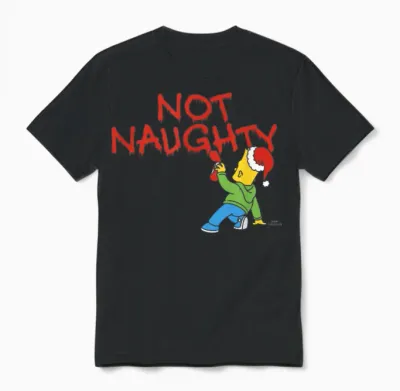 The Simpsons Christmas Bart Graffiti Not Naughty V2 Unisex T-Shirt - Black