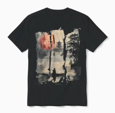 Japanese Floating World in Retro Vaporwave Harajuku 90's T-Shirt, Black Unisex T-Shirt - Black
