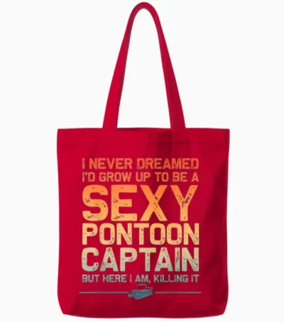 Funny Sexy Pontoon Captain Art for Men Women Pontoon Boat Tote Bags - Red