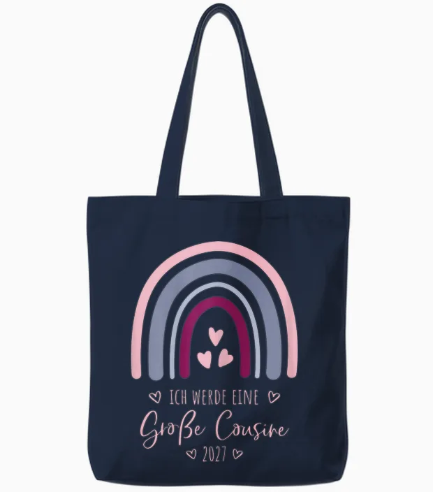 Ich Werde Eine Große Cousine 2027 Regenbogen Kinder Tote Bags in Navy