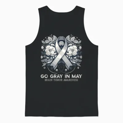 Go Gray in May Brain Cancer & Tumor Awareness Ribbon Grey T-Shirt, Black, S Unisex Tank Top - Black