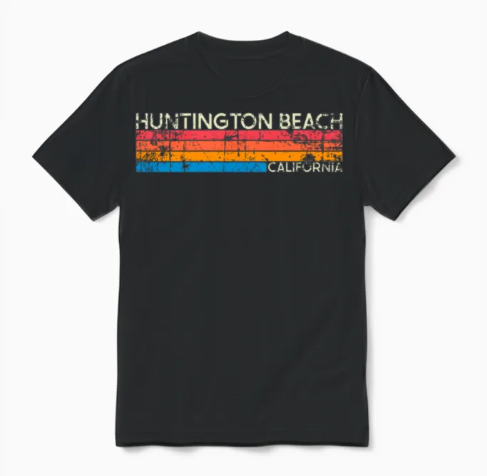 Vintage Retro Huntington Beach Unisex T-Shirt - Black