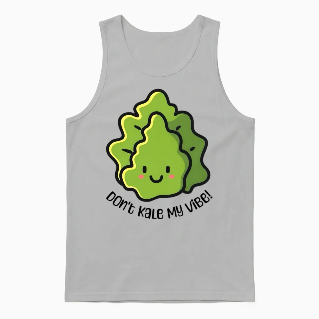 Don't Kale My Vibe Cute Kale Cartoon Unisex Tank Top in Ash