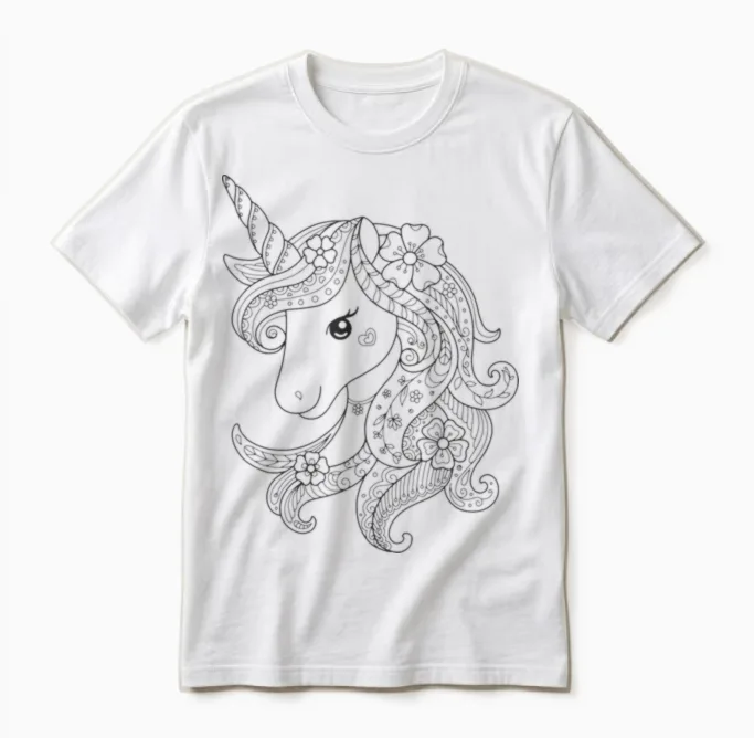 Cute Unicorn to Paint & Colour for Kids T-Shirt, White Unisex T-Shirt in White