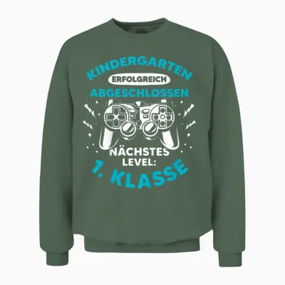 Schulkind Cooles Gamer Zocker Jungs Einschulung Schulanfang Unisex Sweatshirt - Military Green