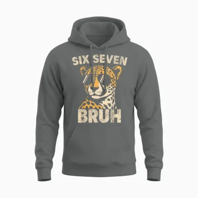 Boys Animal Print Clothes Bruh Cheetah 67 Meme Six Seven Unisex Hoodie - Graphite Heather
