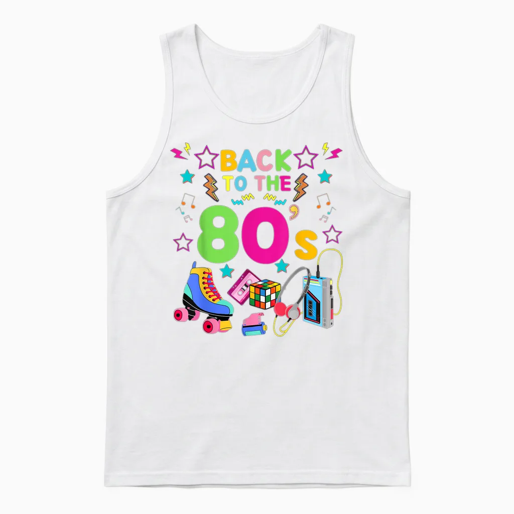 Best 80s Costume Theme Party Carnival - I Love 80s T-Shirt, Black Unisex Tank Top in White