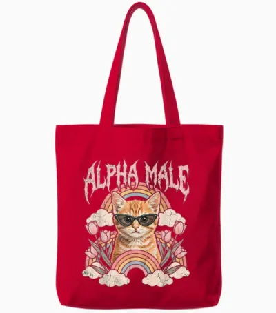 Alpha Mâle T-Shirt Chaton Drôle Chat Arc-En-Ciel Fleurs Tote Bags - Red