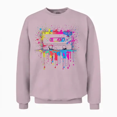80er 90er Jahre Retro Kassette Outfits & Geschenk Damen Unisex-Erwachsene Schwarz Retro Party T-Shirt S Eu Small U-Ausschnitt Kurzarm Unisex Sweatshirt - Light Pink