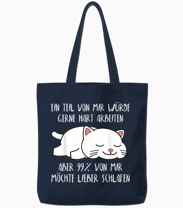 Funny Slope Slogan Cat Sleep Shirt Women's Men's T-Shirt, Black Tote Bags in Navy