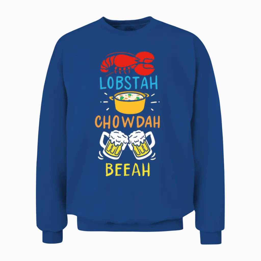 Funny Lobster Chowder Beer Boston Accent Gift Unisex Sweatshirt in Royal