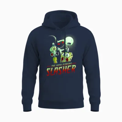 Spongebob Squarepants the Hash Slinging Slasher Spooky T-Shirt, Black Unisex Hoodie - Navy