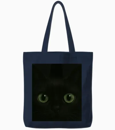 Black Cat Peeking Through Rip Tote Bags - Navy