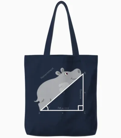 Funny Math Teacher, Funny Hippopotenuse, Geometry Tote Bags - Navy