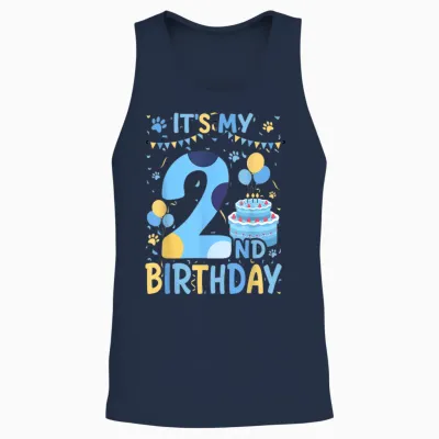 2nd Birthday Boy Blue Dog Theme Party Two Cool 2 Year Old Unisex Tank Top - Navy