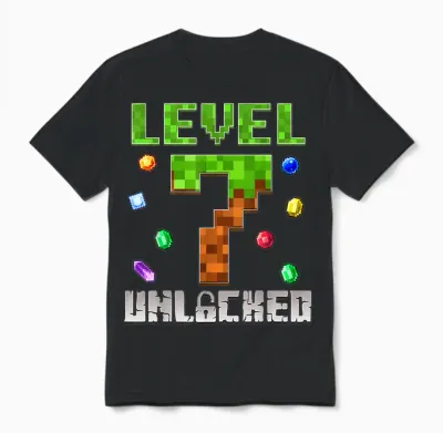 Birthday Boy Level 7 Unlocked 7th Birthday Game Pixel Unisex T-Shirt - Black