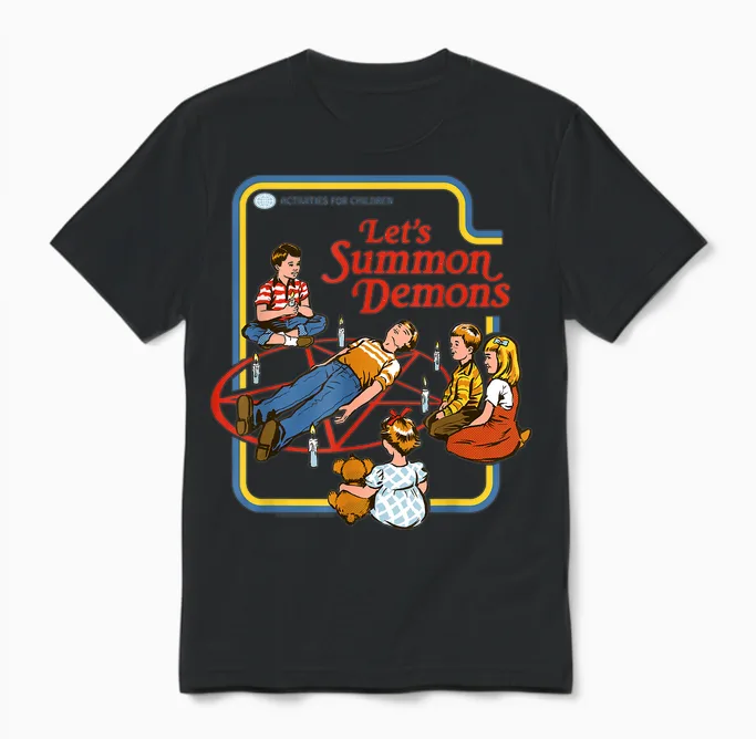 Lets Summon Demons Occult Retro Vintage Funny Adult Humor Unisex T-Shirt in Black