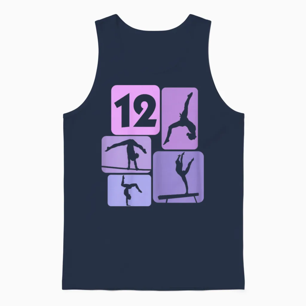 12th Birthday Girl Gymnastic Dancer 12 Years Gymnastics T-Shirt, Black Unisex Tank Top in Navy