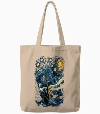 Starry Guitar Gifts Guitarist Rock Concert Festival Guitar Tote Bags - Natural