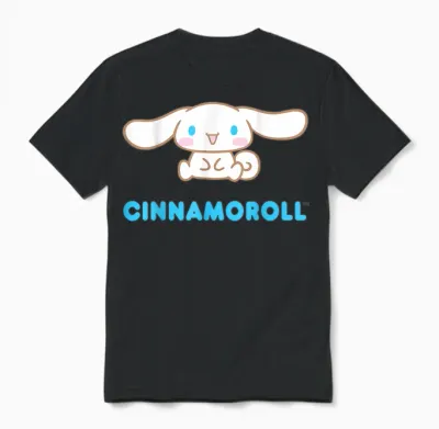 Sanrio Cinnamoroll Character Front & Back T-Shirt, Black Unisex T-Shirt - Black