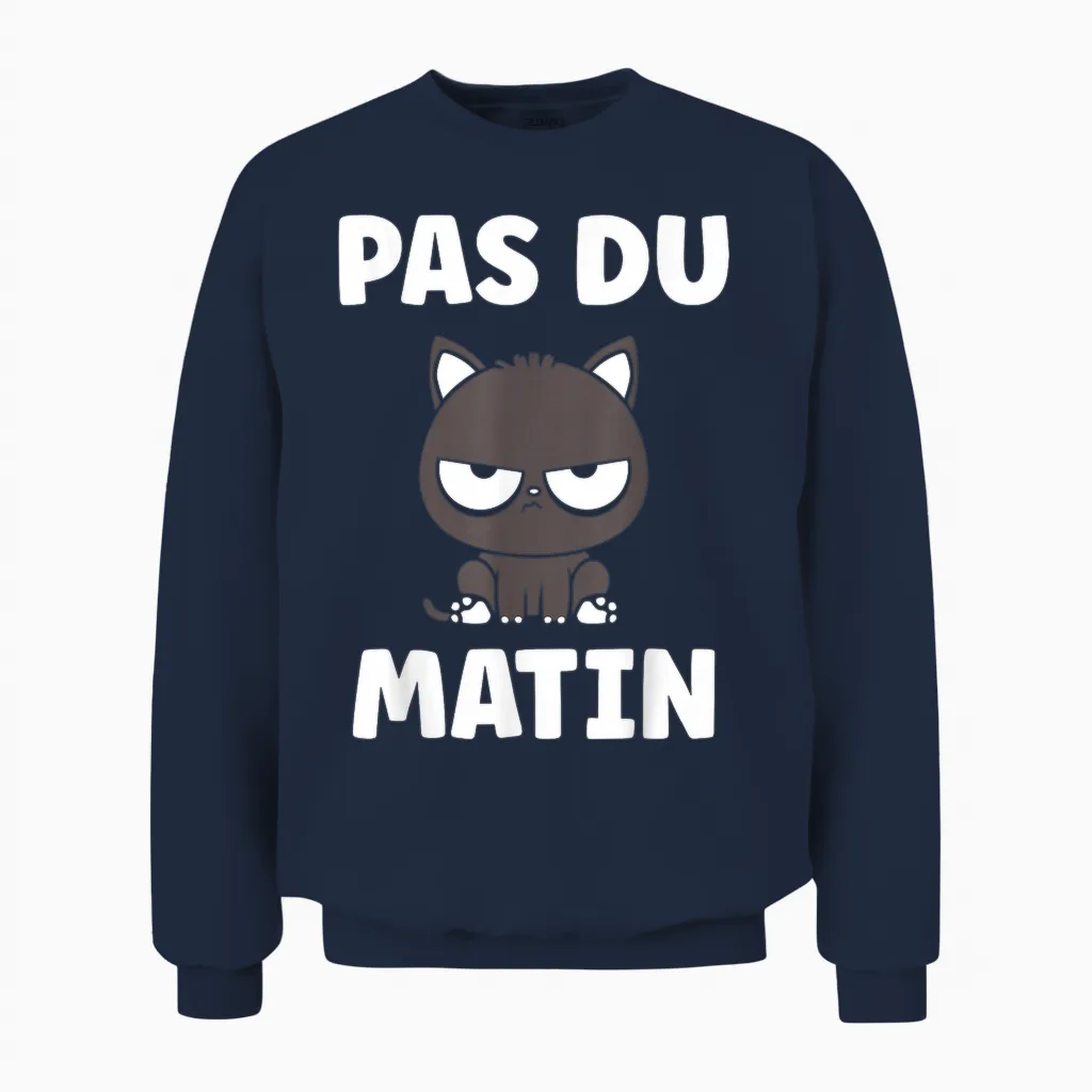 Humour Réveil Matin Chat Mignon Grognon Drole Pas Du Matin Unisex Sweatshirt in Navy
