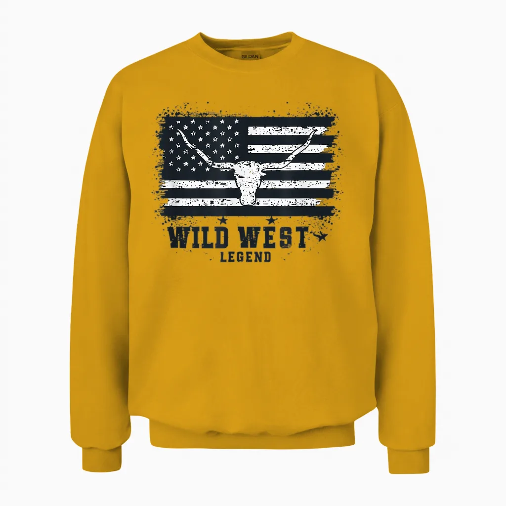 Wild West Legend | Western Country Cowboy Men's T-Shirt, White Unisex Sweatshirt in Gold