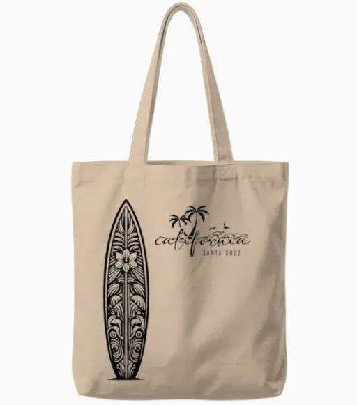 California Santa Cruz Surfer Surfboard Back Print Tote Bags - Natural