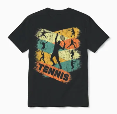 Retro Tennis Player Unisex T-Shirt - Black