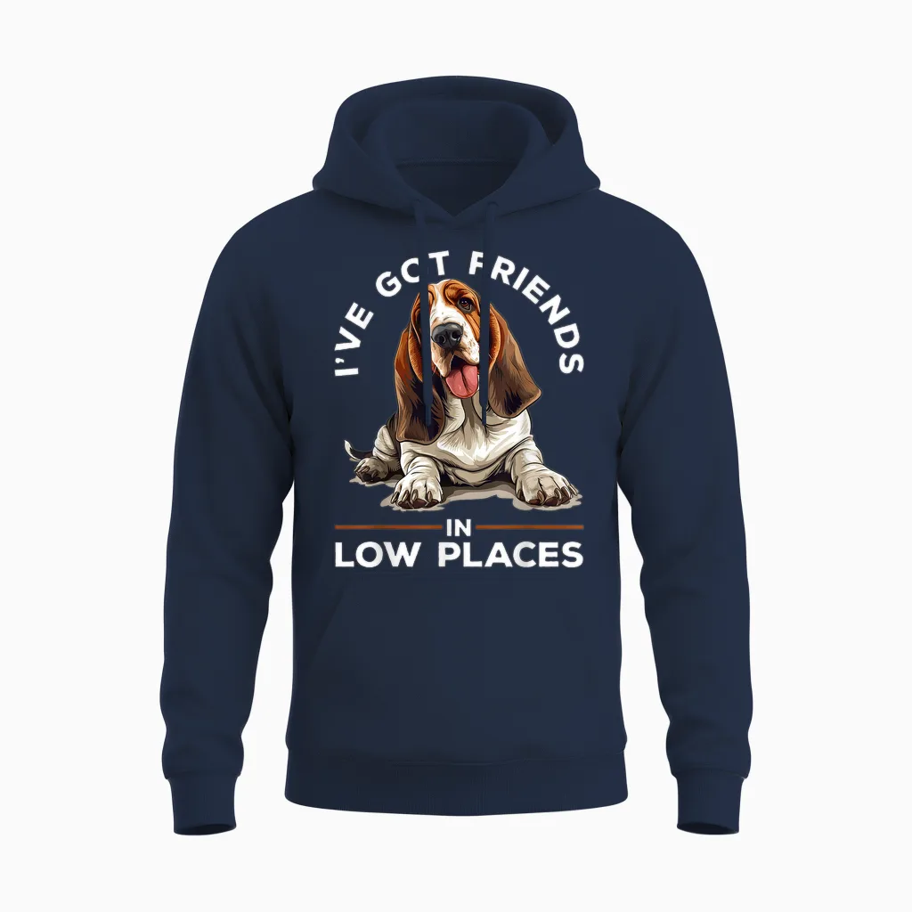 Basset Hound Dog Breed I've Got Friends in Low Places Unisex Hoodie in Navy