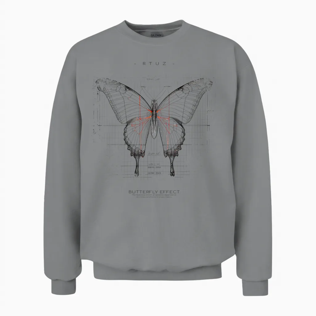 Backprint Butterfly Fashion Women's Men's Butterfly Unisex Sweatshirt in Sport Grey